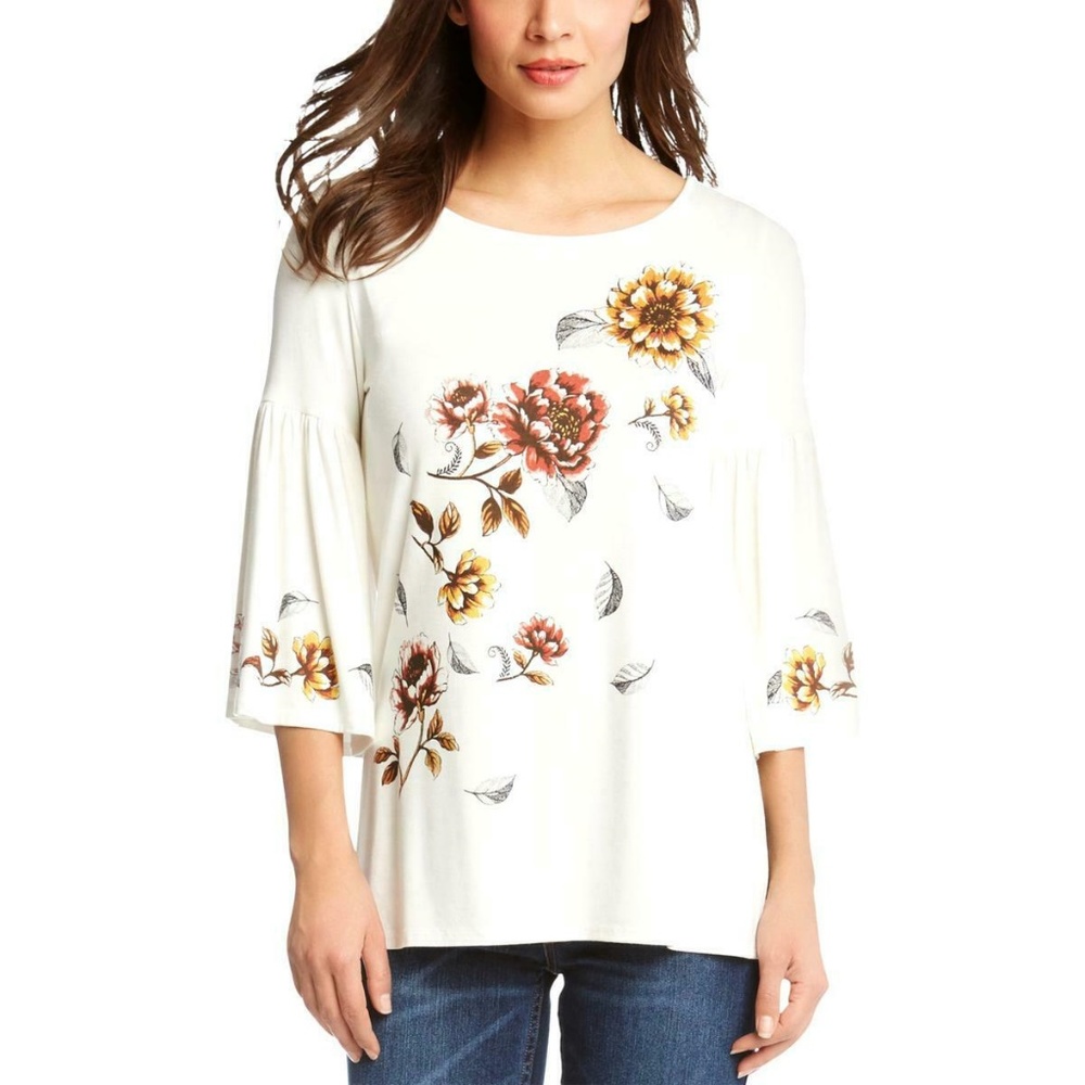 Karen Kane Womens Ivory Bell Sleeve Floral Top